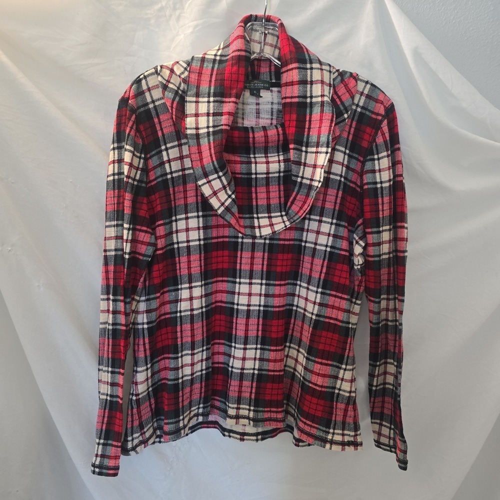 LRL Lauren Jeans Co Cowl Neck Tartan Plaid Red/green/white Sz XL Pullover Top